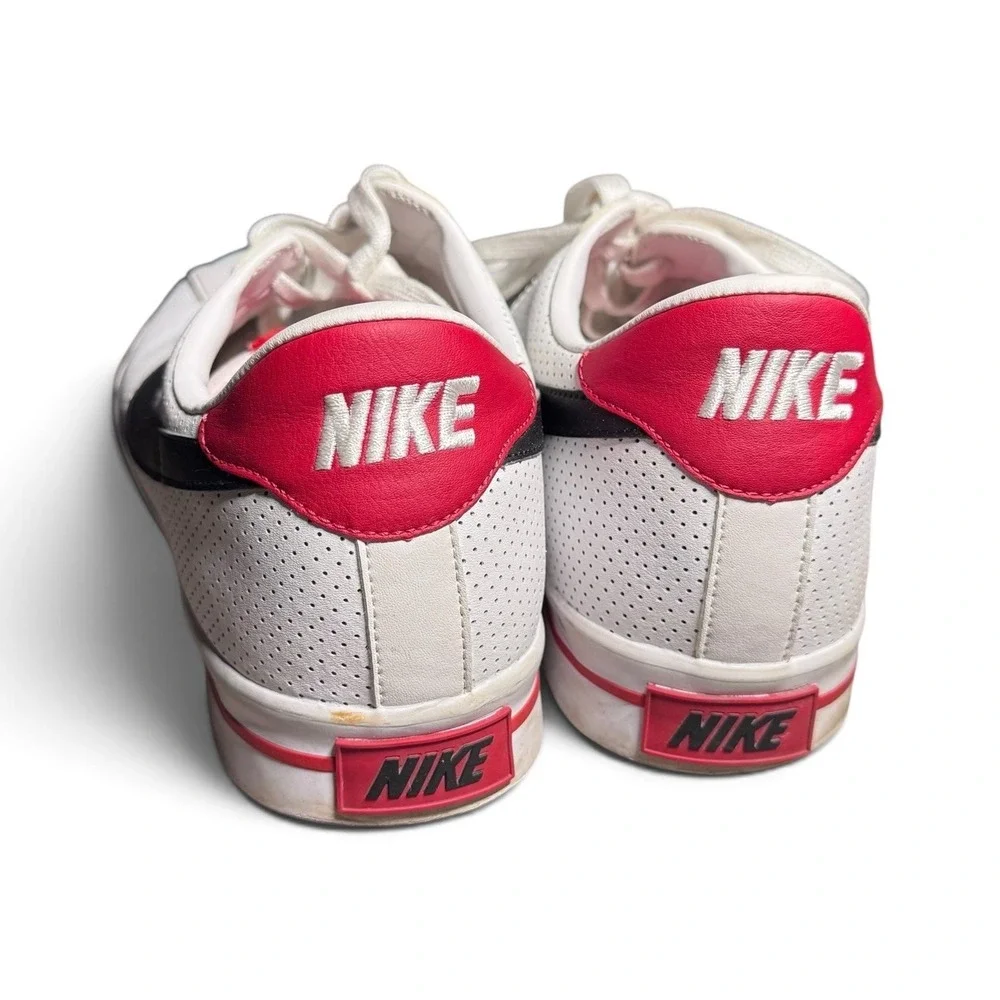 Nike Men 11.5 White Black Red Leather Perforated Low Top Sneakers